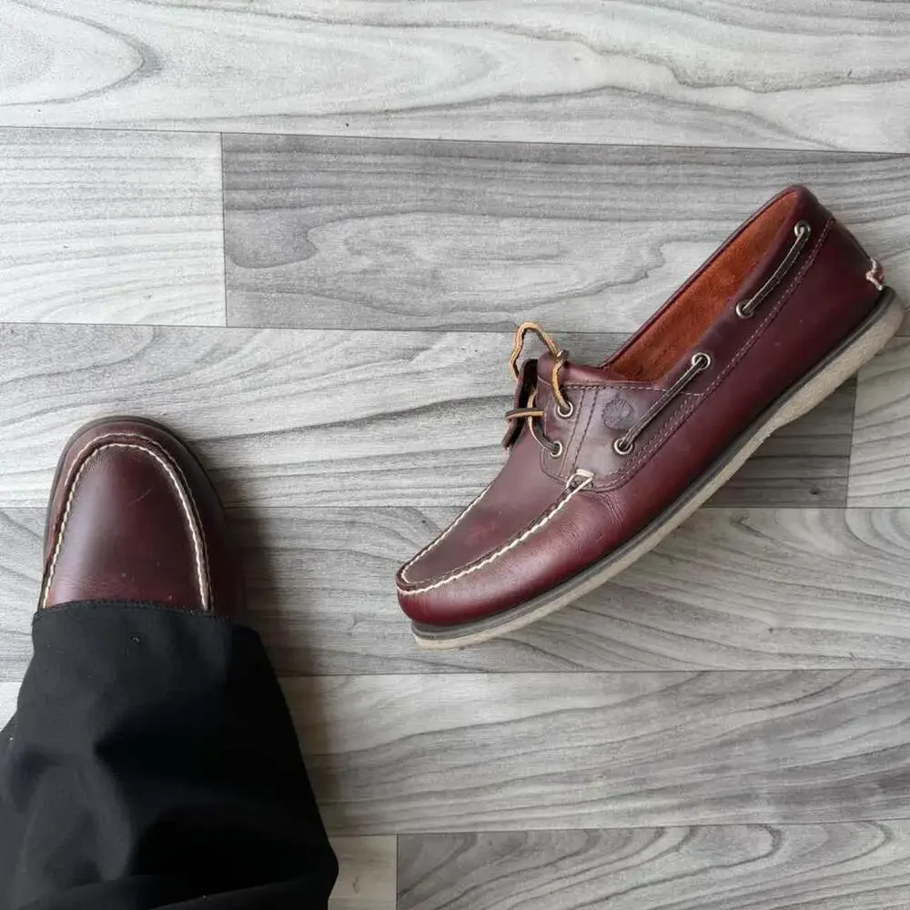 Vintage Timberland Classic 2-Eye Boat Shoes Mens Size 12 Brown Leather